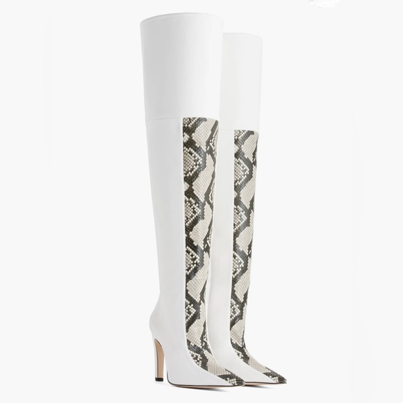 π₯The Koko Good American Over The Knee Snake Embossed Boots New White Sold Out - Picture 3 of 9